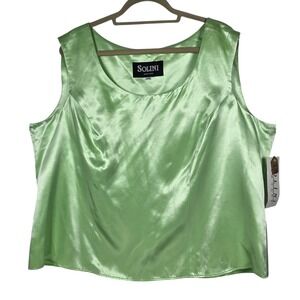 Solini New York Women Lime Green Satin Shell Tank Top Size 24 Vintage USA NWT